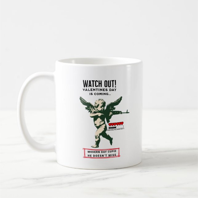 Modern Alla hjärtans dag Cupid the Sniper Kaffemugg (Vänster)