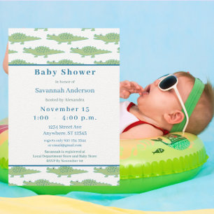Modern Alligator Baby Shower Grönt Teal Blue Inbjudningar