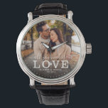 Modern ALLT DU BEHÖVER ÄR fotoskriptet KÄRLEK Bröl Armbandsur<br><div class="desc">Modern chic fotoklocka med handskript och modern typografi: Allt du behöver är Kärlek "vid sidan av dina egna namn och bröllop-datum. Anpassa med ditt favoritfoto och din favoritinformation. Underbar gåva till nygifta,  en årsdag eller Alla hjärtans dag!</div>