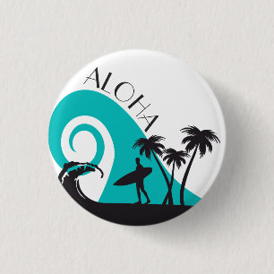Modern Aloha Surfa och Handflatan Träd Knapp