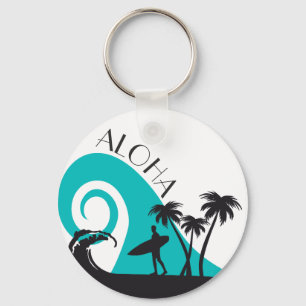 Modern Aloha Surfa och Handflatan Träd Nyckelring