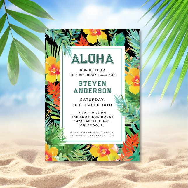 Modern Aloha Tropical Luau Birthday Inbjudningar (Skapare uppladdad)