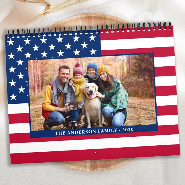 Modern American Flagga Patriotic Family Photos Kalender (Skapare uppladdad)