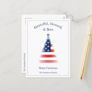 Modern American Flagga Patriotic Julgran Helg Vykort