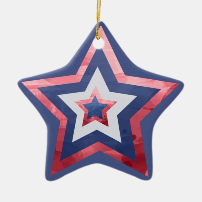 Modern American Flagga Stars Rött vitt blått Julgransprydnad Keramik (Framsidan)