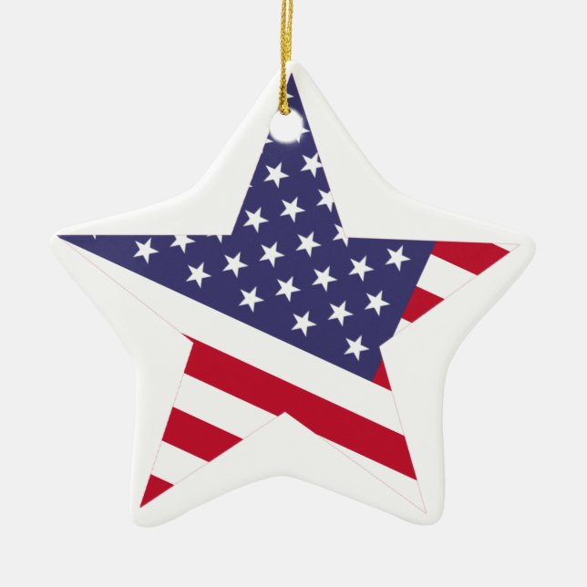Modern American Flagga Stars Rött vitt blått Julgransprydnad Keramik (Framsidan)