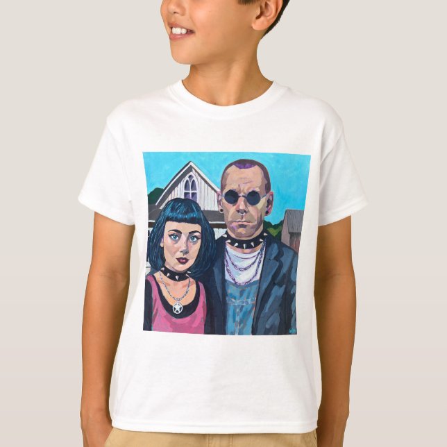 Modern American Gothic Art - Grant Woods Inspired T Shirt (Framsida)