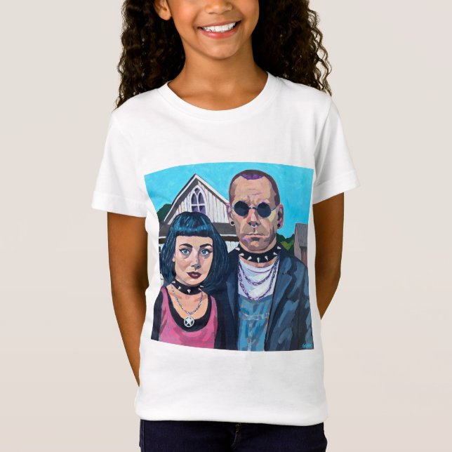 Modern American Gothic Art - Grant Woods Inspired T Shirt (Framsida)