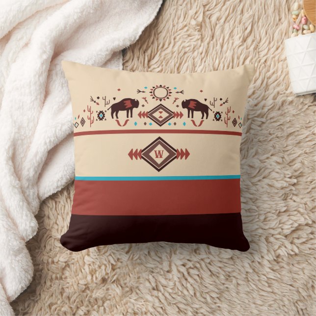 Modern American Native Influenced Pattern Monogram Kudde (Filt)