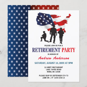 Modern amerikansk flagg patriotisk pensionsfest inbjudningar