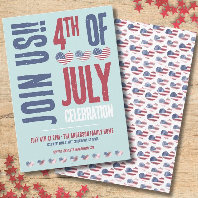 Modern amerikansk flagga patriotisk 4:e juli inbjudningar (Patriotic American Flag Heart 4th Of July Party Invitation)