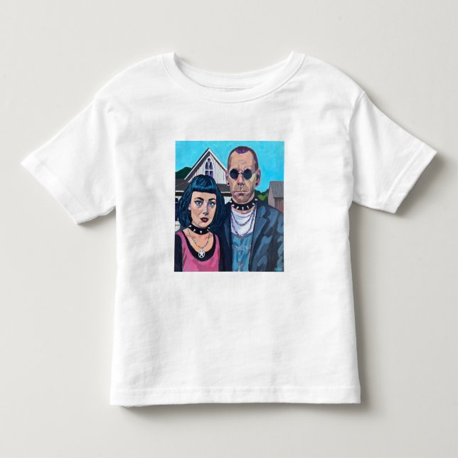 Modern amerikansk gotisk konst - Grant Woods inspi T Shirt (Framsida)