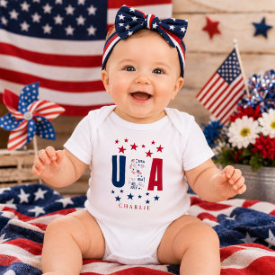 Modern amerikansk personlig 4 juli-barnobody t shirt
