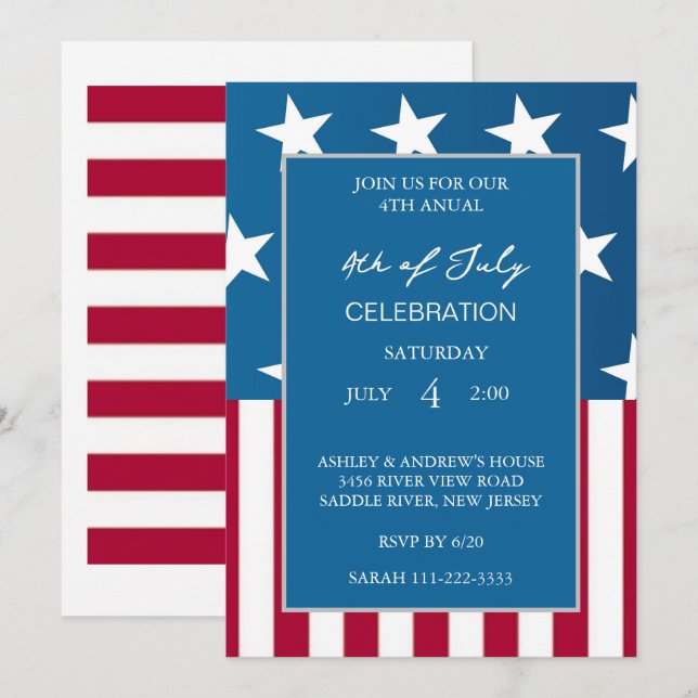 Modern amerikansk rödvit och blå patriotisk Flagga Inbjudningar (Fram/baksida)