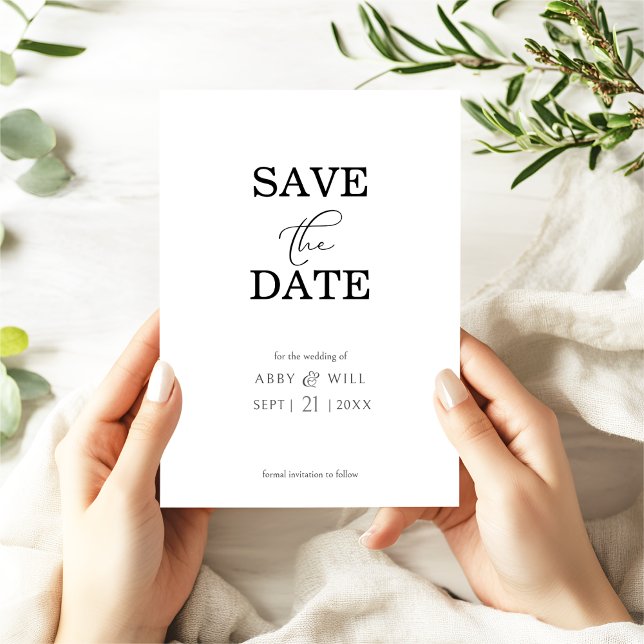 Modern Ampersand Spara datum meddelande (Save the Date Wedding Invitation with Decorative Heart Ampersand. Modern Chic Trendy. Austen & Grace)