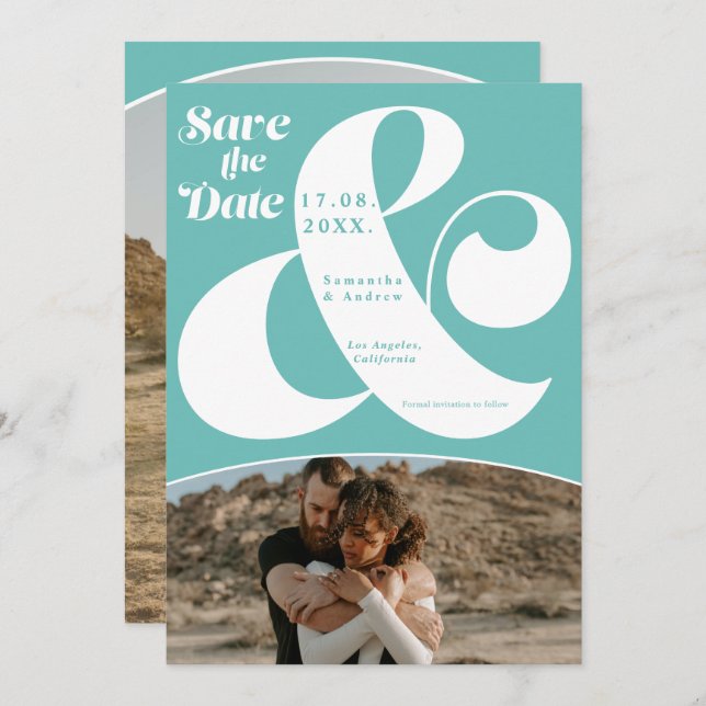 Modern ampersand-turkos 2 foton spara datumet (Fram/baksida)