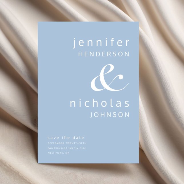 Modern Ampersand-typografi Blå Bröllop Spara Datumet (Modern Ampersand Typography Blue Wedding Save The Date)