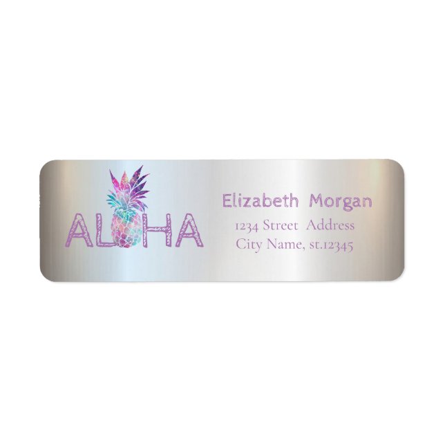Modern ananas, Aloha-Silver Returadress Etikett (Framsidan)