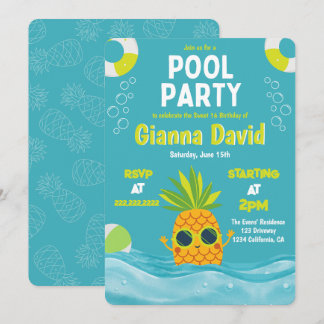 Modern ananas Bassäng Party-födelsedag, Inbjudningar