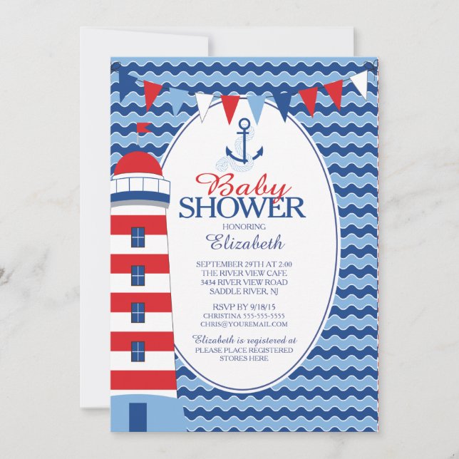 Modern anchor Nautical Boys Baby Shower-inbjudan Inbjudningar (Framsida)