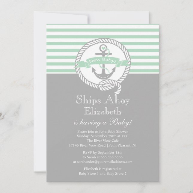 Modern anchor Nautical Neutral Baby Shower Inbjudningar (Framsida)