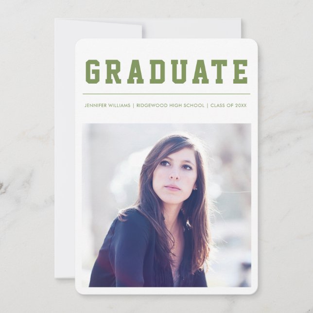 Modern and Bold graduation announcement Green Meddelande (Framsida)