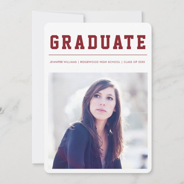 Modern and Bold graduation announcement Maroon Meddelande (Framsida)