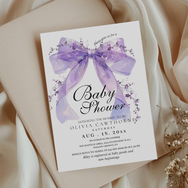 Modern and elegant Bow Baby Shower Inbjudningar (Skapare uppladdad)