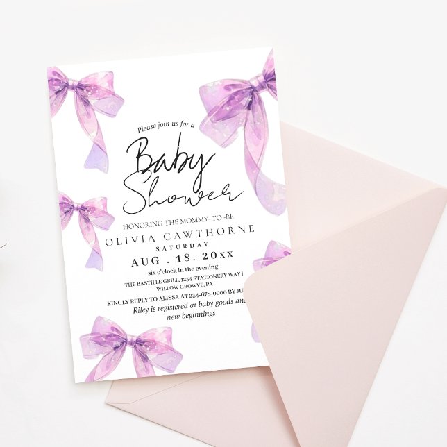 Modern and elegant Bows Baby Shower  Inbjudningar (Skapare uppladdad)