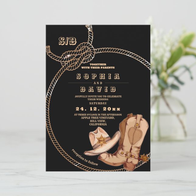 Modern and Minimal Western Cowboy Boots Wedding  Inbjudningar (Stående Fram)