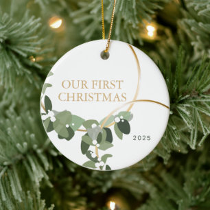 Modern andning Foto vår första jul, gift Julgransprydnad Keramik