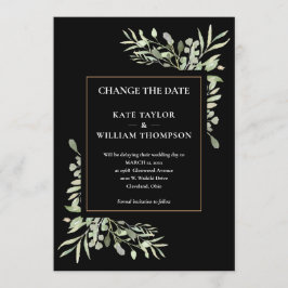 Modern Ändra Datum Guld Svarta Gröna Blad Inbjudningar