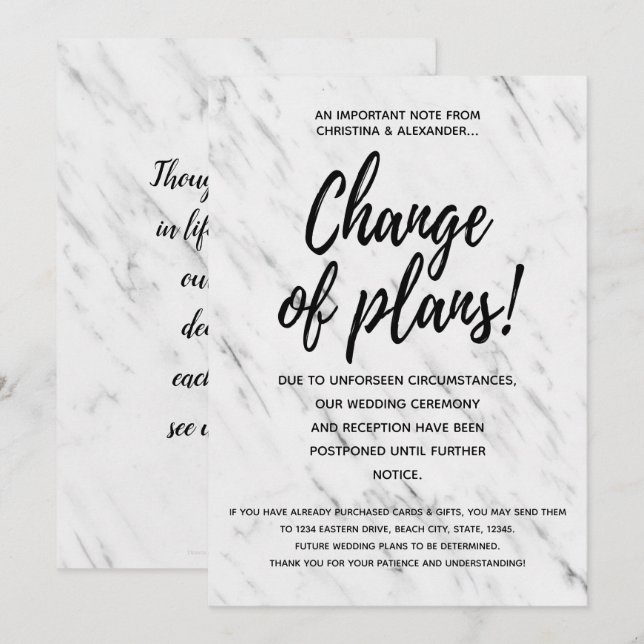 Modern ändring av uppskjutna planer i Bröllop har  Inbjudningar (Fram/baksida)