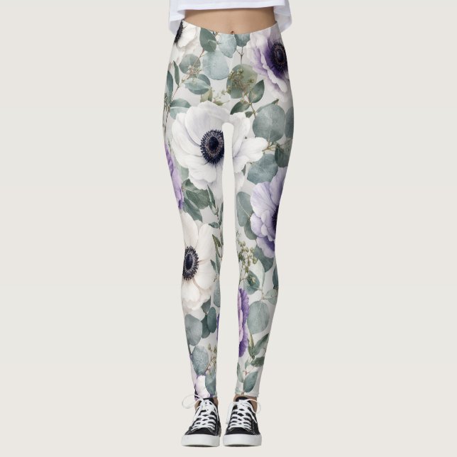 Modern Anemon- och Eukalyptusdesign Leggings (Framsida)