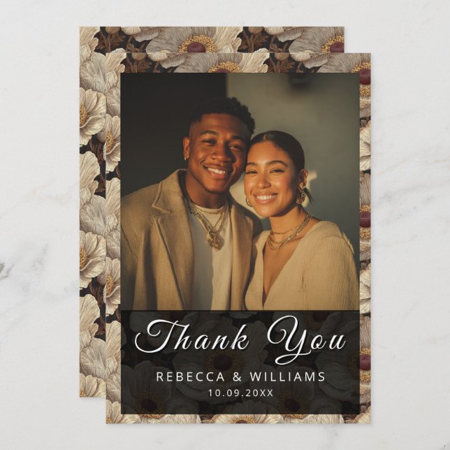 Modern Anemones Inspired Garden Wedding Tack Kort (Fram/baksida)