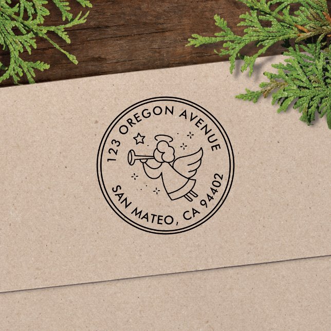 Modern Angel Helgdag Round Returadress Självfärgande Stämpel (Skapare uppladdad)