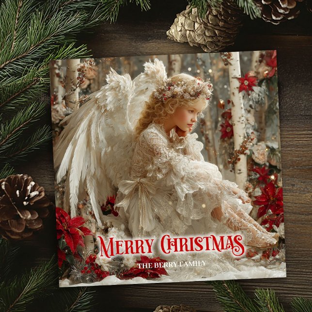 Modern angelic angel red gold festive beautiful  julkort (Modern angelic angel red gold festive beautiful card)