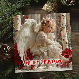 Modern angelic angel red gold festive radiation julkort