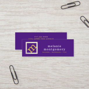 Modern anglott monogram, redigerbar Lila och Guld Mini Visitkort