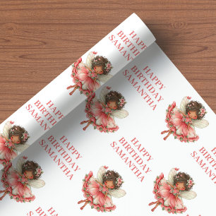 Modern Ängslig Flicka Röda Kinder Blommig Födelsed Presentpapper