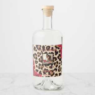 Modern Animal Print Röd ros "Ny gifta" Spritflaskor Etikett