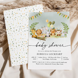 Modern Animal Safari Boy Baby Shower-inbjudan Inbjudningar