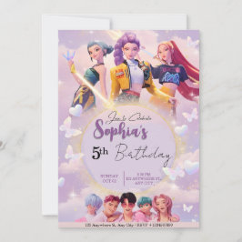 Modern Anime Girl Squad Neon Purple Birthday  Inbjudningar