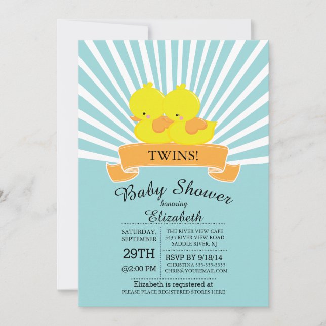 Modern Anka Twin Baby Shower-inbjudan för gummi Inbjudningar (Framsida)