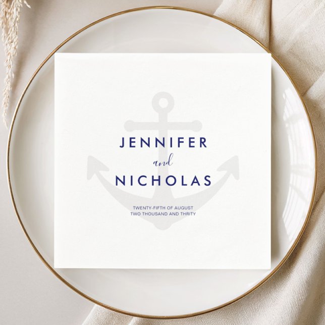 Modern Ankare Bröllop Pappersservett (Modern Nautical Anchor Wedding Napkins)
