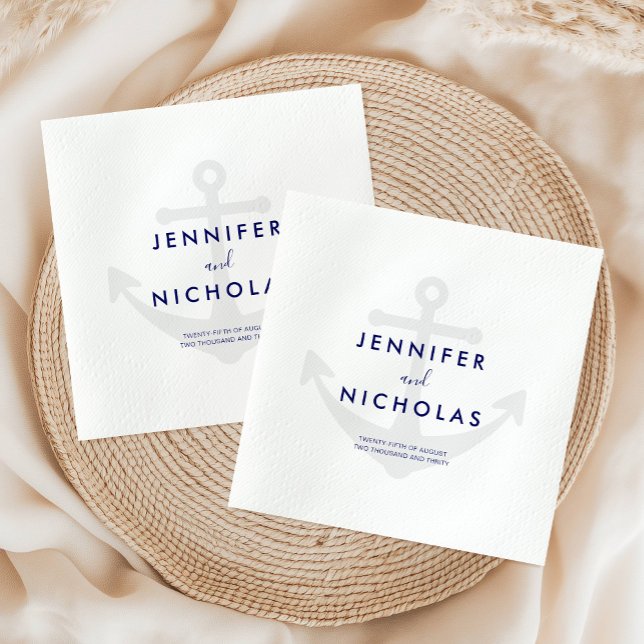 Modern Ankare Bröllop Pappersservett (Modern Nautical Anchor Wedding Napkins)