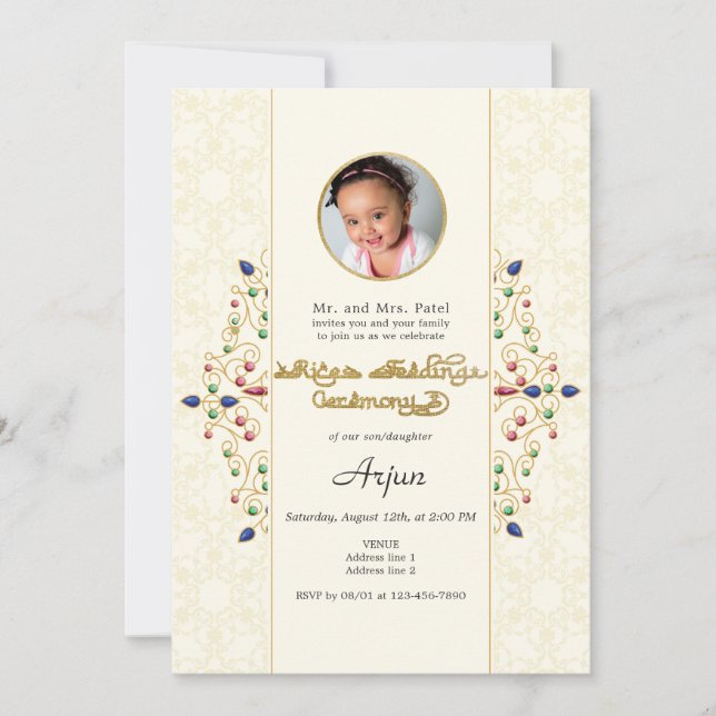 Modern Annaprashan First Ris Ceremony Photo Inbjudningar (Framsida)