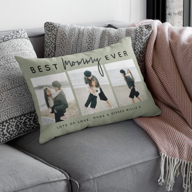 Modern Anpassad Bästa Mamma Någonsin | 3 Foto Lumbarkudde (Skapare uppladdad)