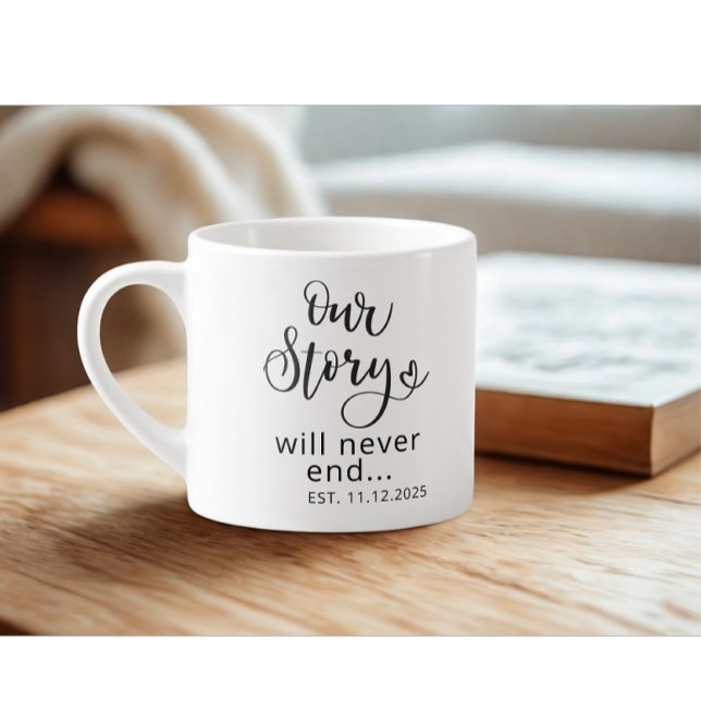 Modern Anpassad bröllpscitat Svart text  Espresso  Espressomugg (Modern couple loving quote express cup)