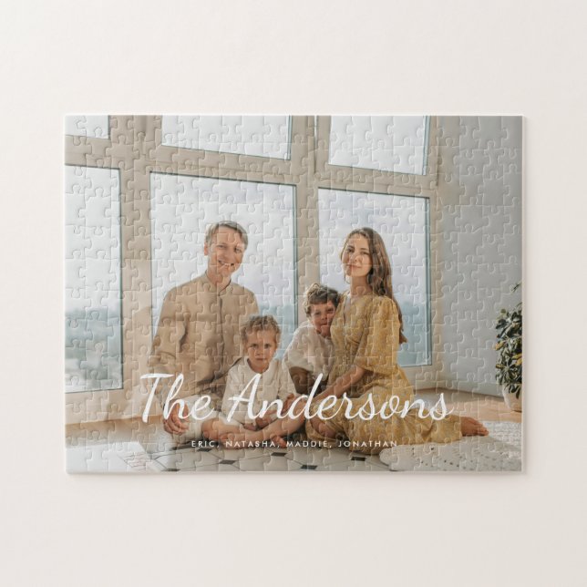 Modern anpassad foto familjenamn manus pussel (Horisontell)